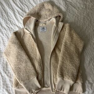 Athleta Cream Sherpa Fleece Zip Hooded Jacket